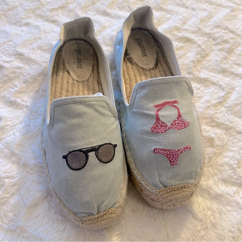 Soludos Light Chambray Embroidered Sunglasses and Bikini Espadrilles Size 9